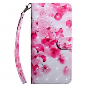 Flip Case Leren Poco C61 Rode Bloemen Met Riem