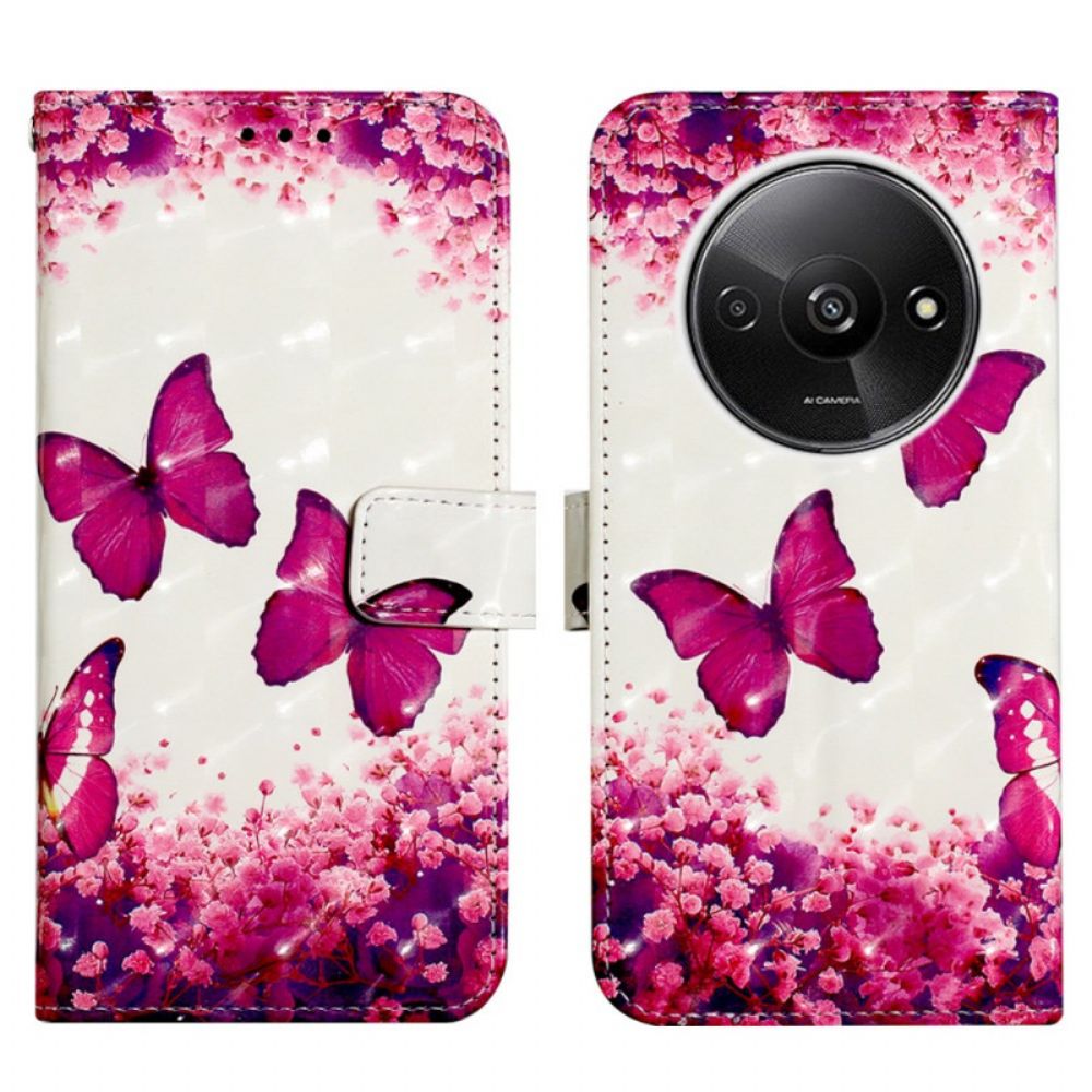 Flip Case Leren Poco C61 Roze Vlinders