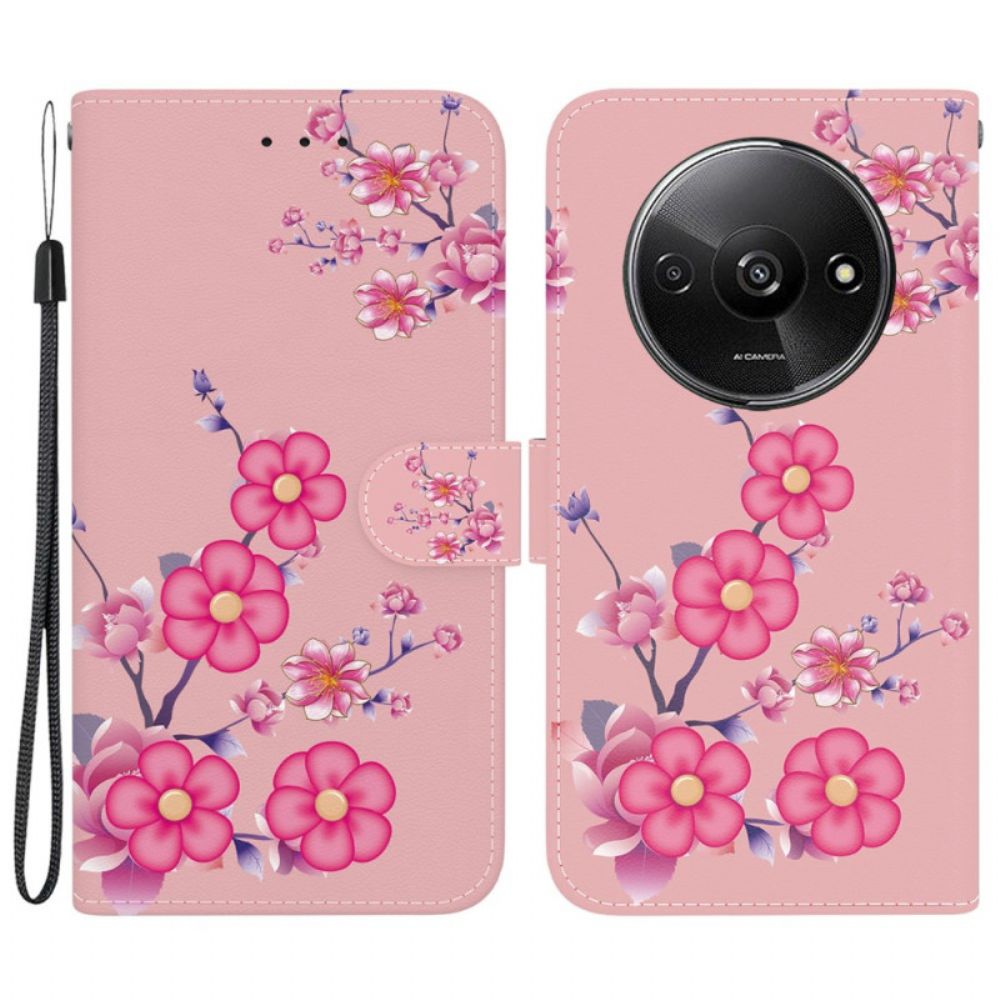 Folio-hoesje Poco C61 Telefoonhoesje Sakura-patroon Met Riem