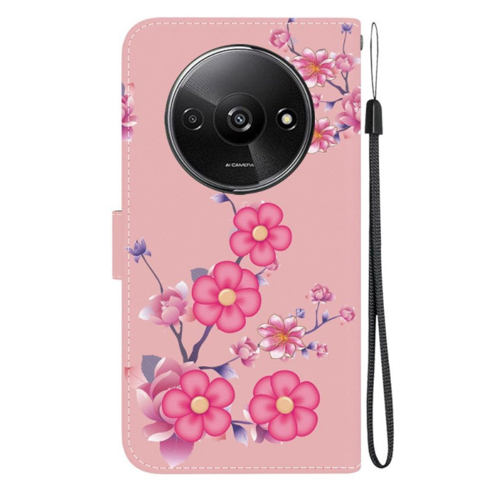 Folio-hoesje Poco C61 Telefoonhoesje Sakura-patroon Met Riem