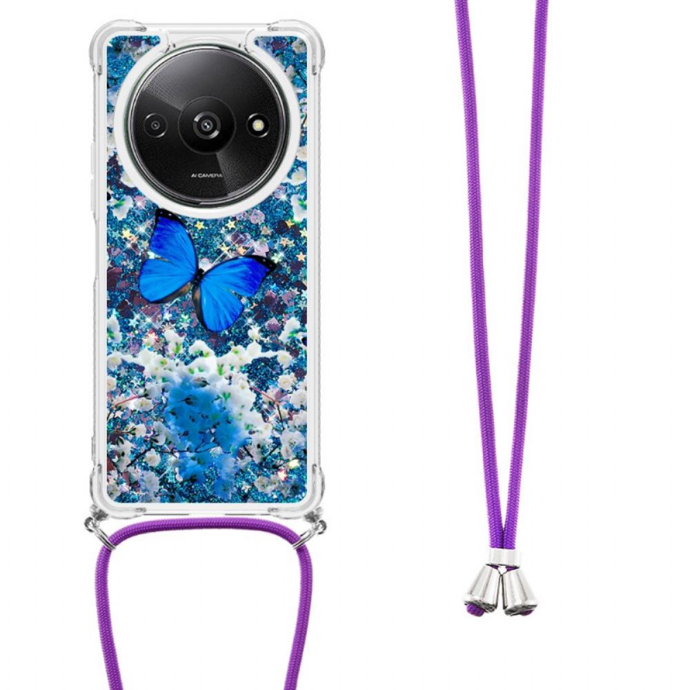 Hoesje Poco C61 Blauwe Vlinderglitter