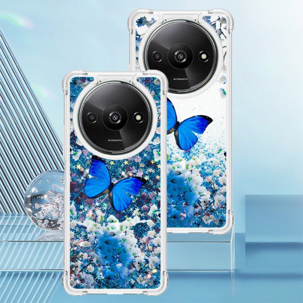 Hoesje Poco C61 Blauwe Vlinderglitter