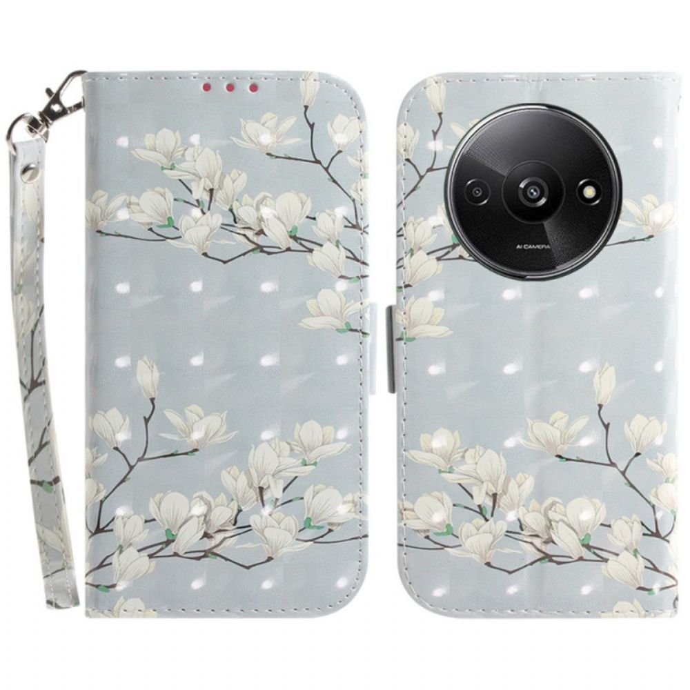 Leren Hoesje Poco C61 Gestreepte Magnolia's Bescherming Hoesje