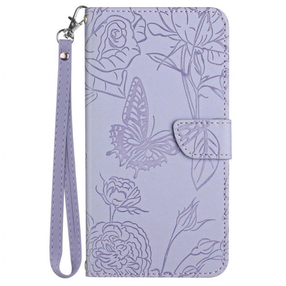 Leren Hoesje Poco C61 Vlinderprint Met Bandje