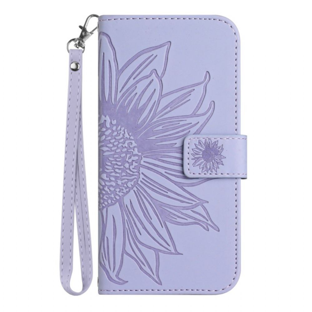 Leren Hoesje Poco C61 Zonnebloemprint Met Riempje Bescherming Hoesje