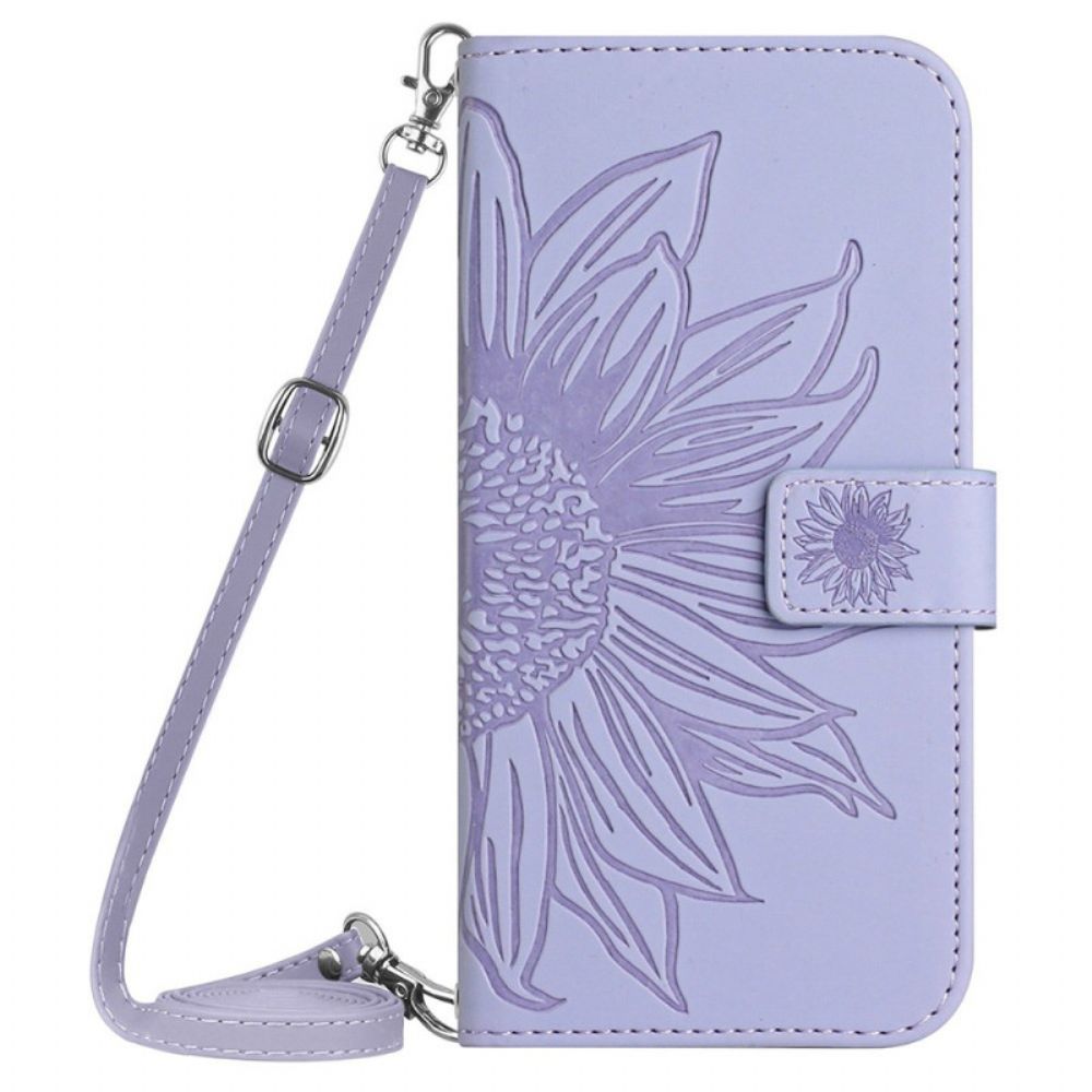 Leren Hoesje Poco C61 Zonnebloemprint Met Schouderband