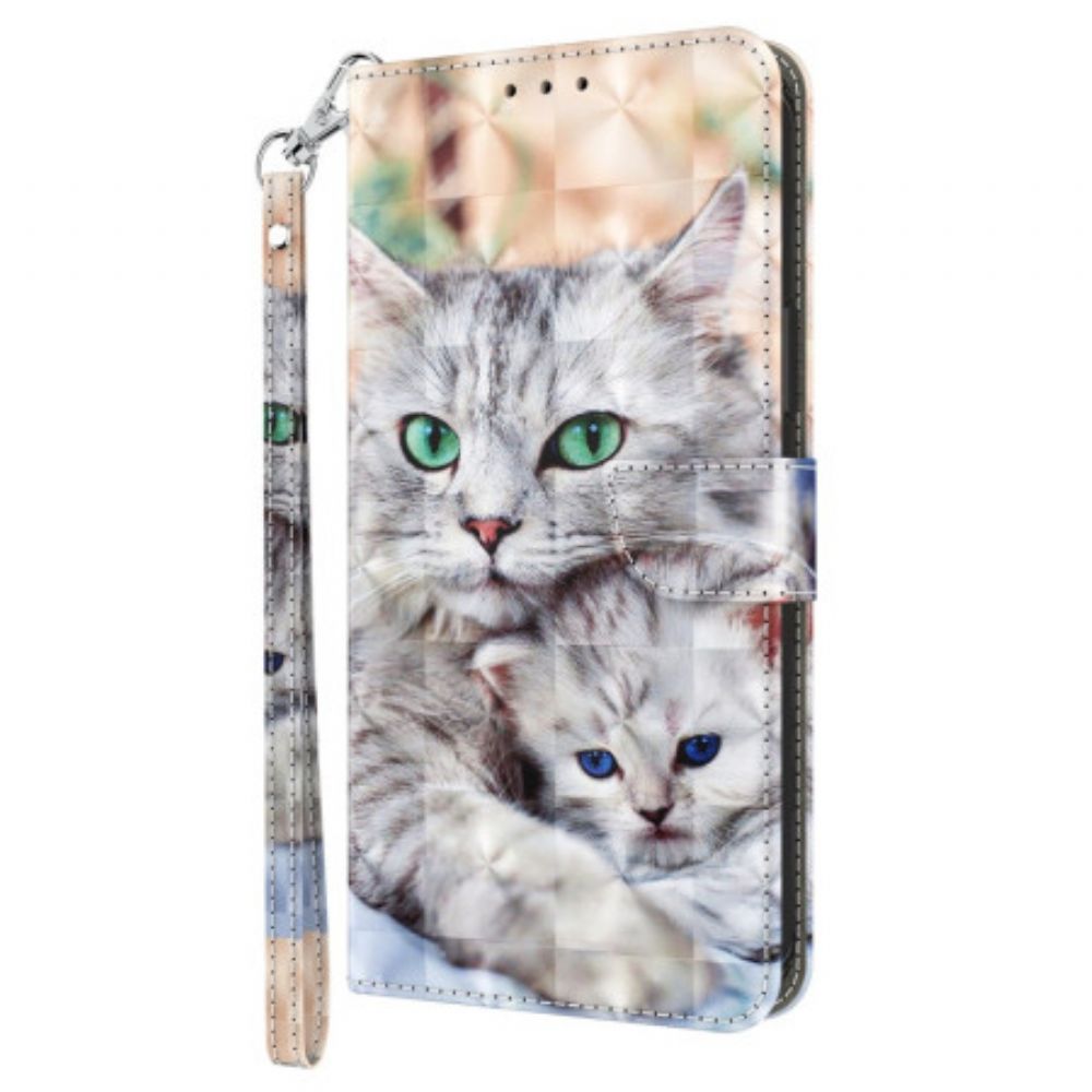 Leren Hoesje Voor Poco C61 Twee Stringkatten