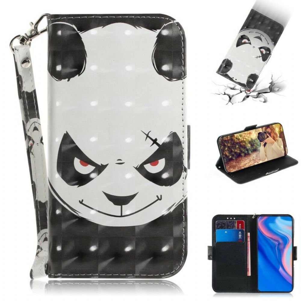 Flip Case voor Huawei P Smart Z / Honor 9X Met Ketting Boze Panda Met Riem