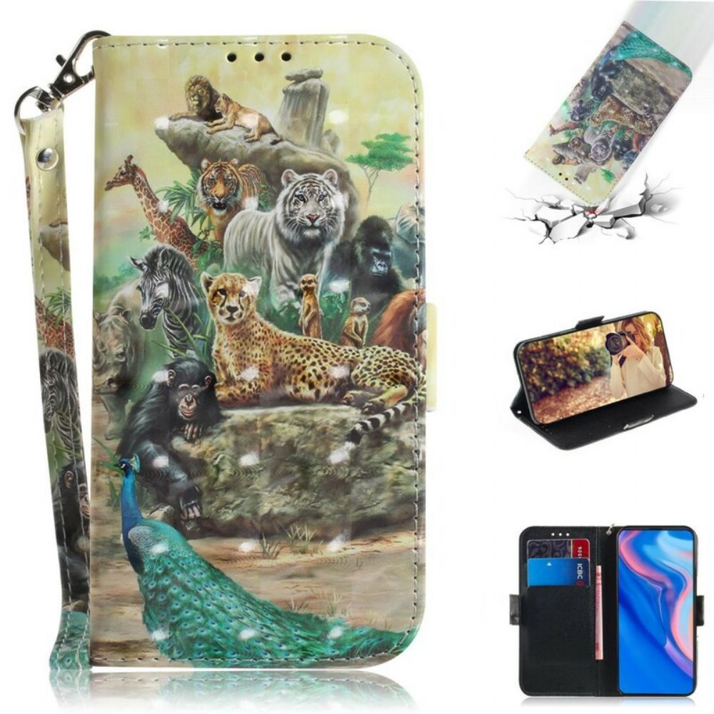 Folio-hoesje voor Huawei P Smart Z / Honor 9X Met Ketting Thong Safari Dieren