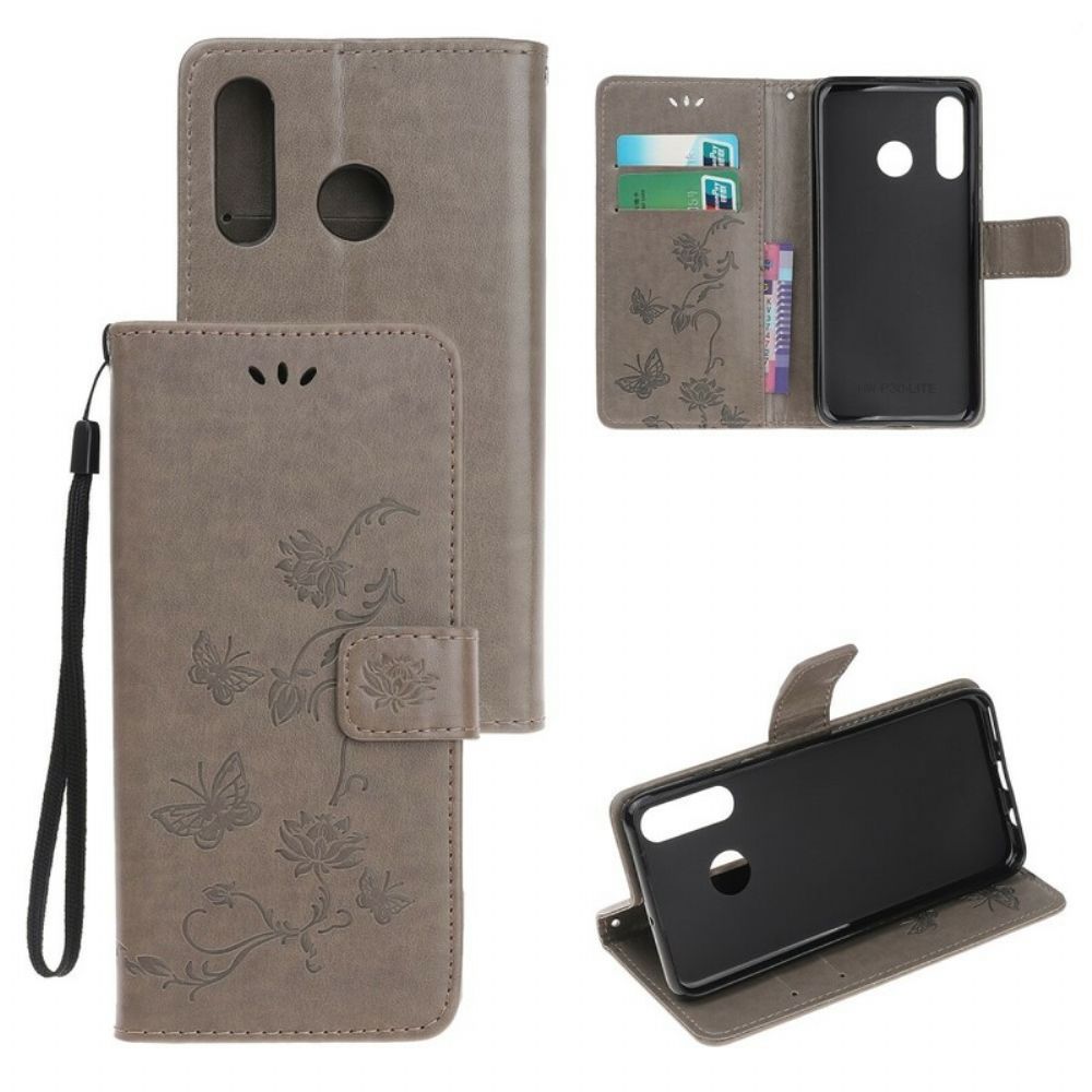 Folio-hoesje voor Huawei P Smart Z / Honor 9X Met Ketting Thong Vlinders En Bloemen