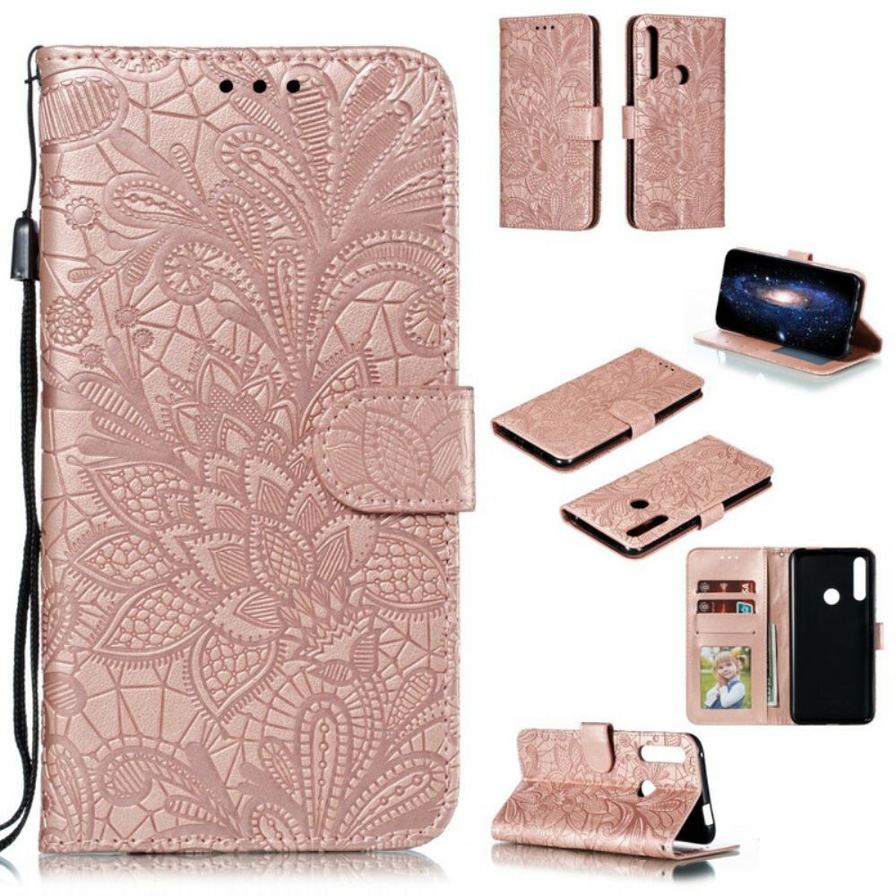 Folio-hoesje voor Huawei P Smart Z / Honor 9X Met Ketting Tribal Band Bloemen