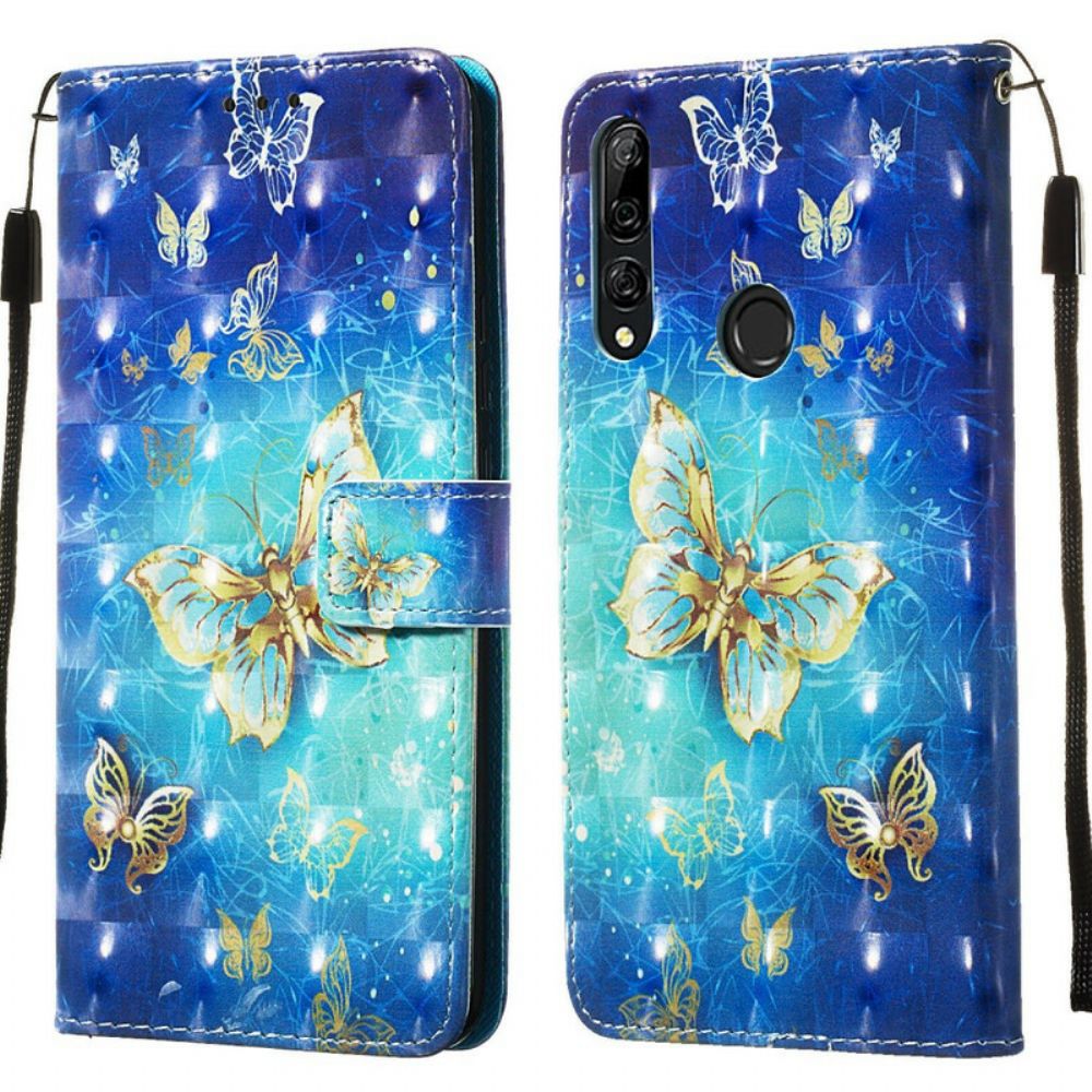 Leren Hoesje voor Huawei P Smart Z / Honor 9X Met Ketting Gouden Band Vlinders