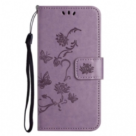 Folio-hoesje voor Xiaomi Redmi Note 12 4G Met Ketting Bloemen En Vlinders Met Riem