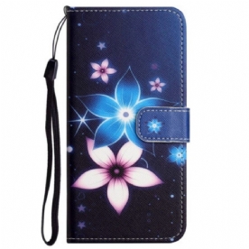 Leren Hoesje voor Xiaomi Redmi Note 12 4G Met Ketting Maanband Bloemen