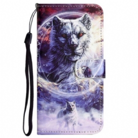 Leren Hoesje voor Xiaomi Redmi Note 12 4G Met Ketting Sneeuwwolf Met Bandjes