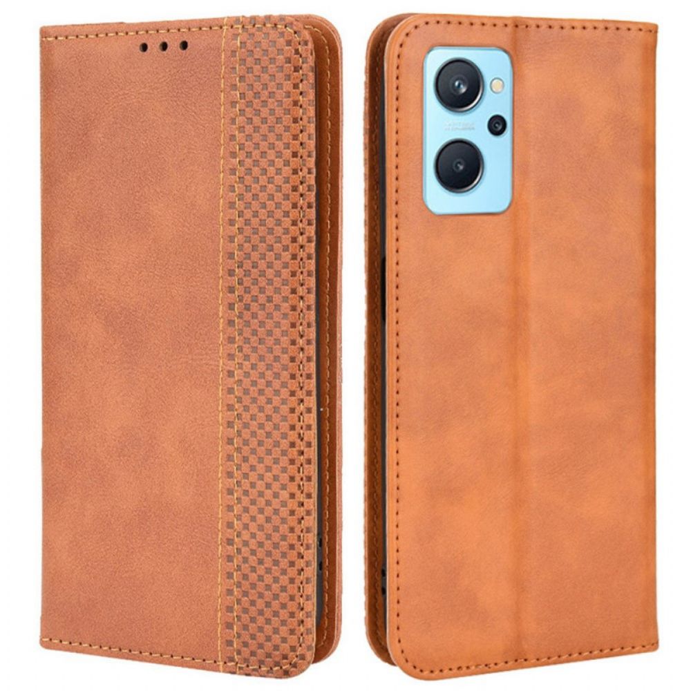 Bescherming Hoesje voor Realme 9i Folio-hoesje Vintage Gestileerd Leereffect