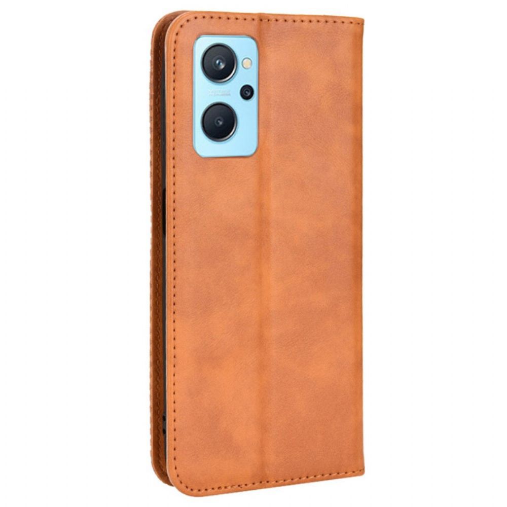 Bescherming Hoesje voor Realme 9i Folio-hoesje Vintage Gestileerd Leereffect