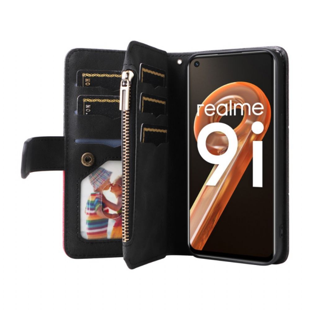 Flip Case voor Realme 9i Met Ketting Gevoerd Patroon Riem Portemonnee