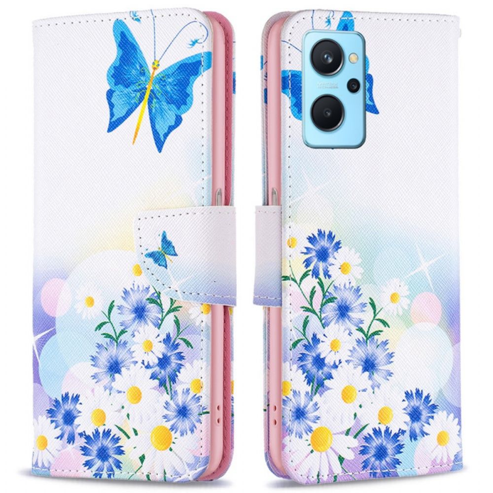 Folio-hoesje voor Realme 9i Pastel Vlinder En Bloemen