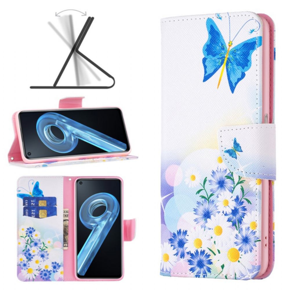 Folio-hoesje voor Realme 9i Pastel Vlinder En Bloemen