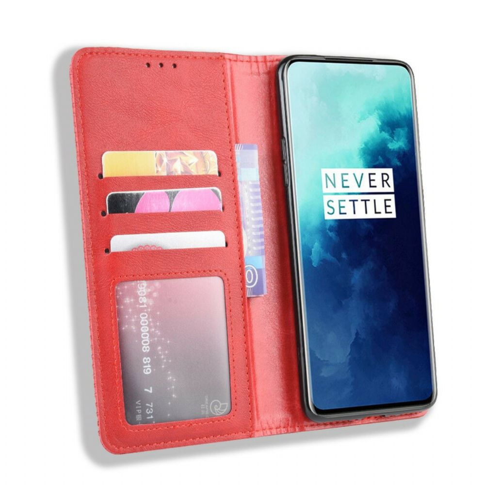 Bescherming Hoesje voor OnePlus 7T Pro Folio-hoesje Vintage Gestileerd Leereffect