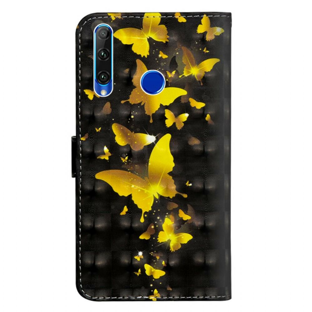 Leren Hoesje voor Honor 20 Lite / 20e Gele Vlinders