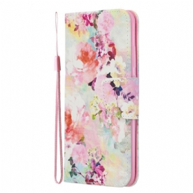 Leren Hoesje voor Honor 20 Lite / 20e Met Ketting Bloemen Ontdekking Met Riem