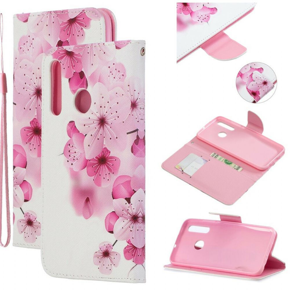 Leren Hoesje voor Honor 20 Lite / 20e Met Ketting Bloemen Ontdekking Met Riem