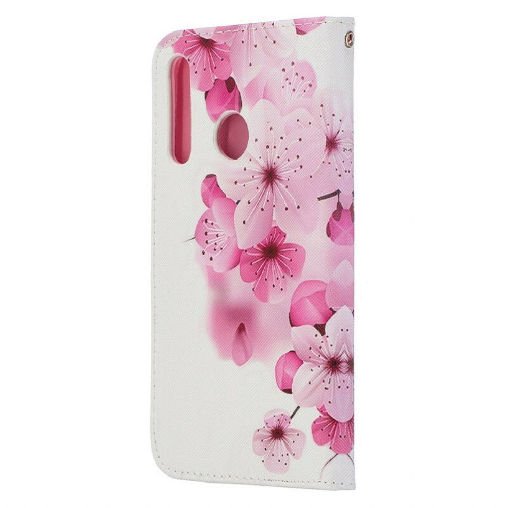 Leren Hoesje voor Honor 20 Lite / 20e Met Ketting Bloemen Ontdekking Met Riem