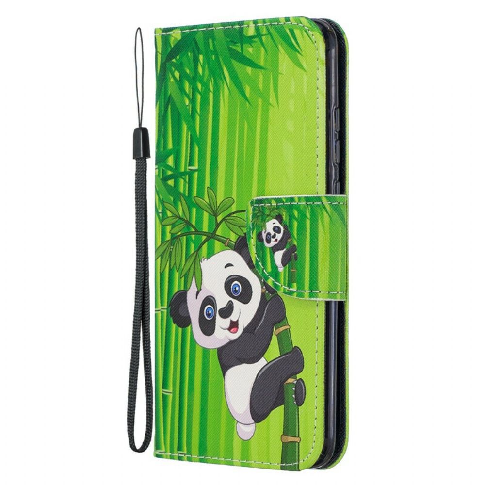 Leren Hoesje voor Honor 20 Lite / 20e Met Ketting Panda Op Bamboeband