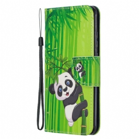 Leren Hoesje voor Honor 20 Lite / 20e Met Ketting Panda Op Bamboeband