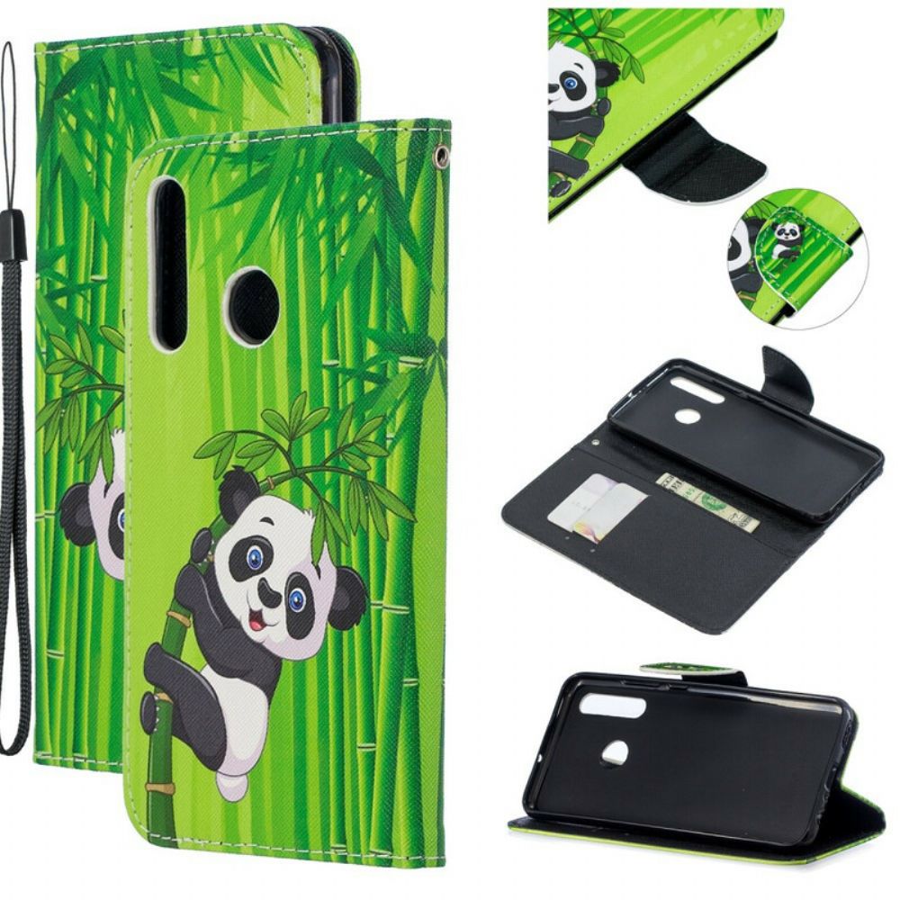 Leren Hoesje voor Honor 20 Lite / 20e Met Ketting Panda Op Bamboeband