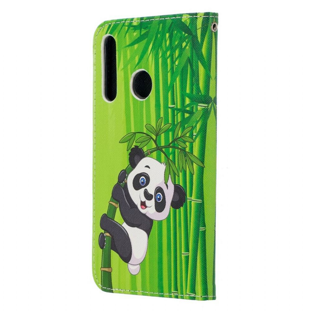 Leren Hoesje voor Honor 20 Lite / 20e Met Ketting Panda Op Bamboeband