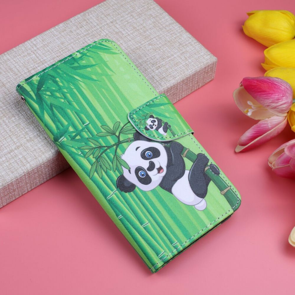 Leren Hoesje voor Honor 20 Lite / 20e Met Ketting Panda Op Bamboeband