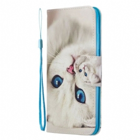 Leren Hoesje voor Honor 20 Lite / 20e Met Ketting Thong Blauwogige Kat