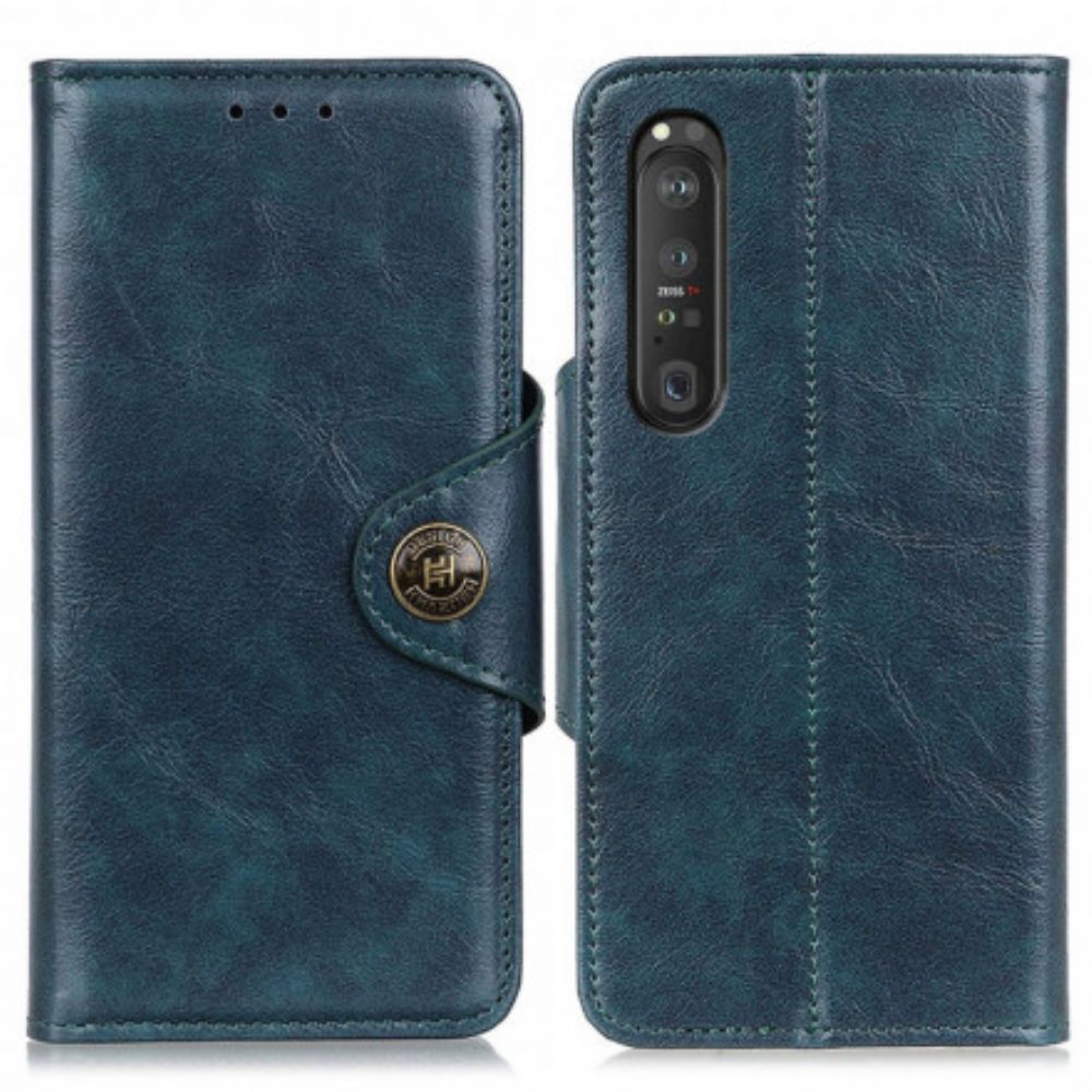 Flip Case voor Sony Xperia 1 III Knoop Van Imitatieleer Lakleer