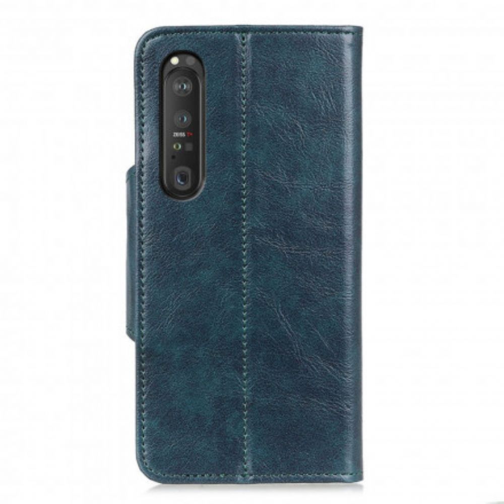 Flip Case voor Sony Xperia 1 III Knoop Van Imitatieleer Lakleer