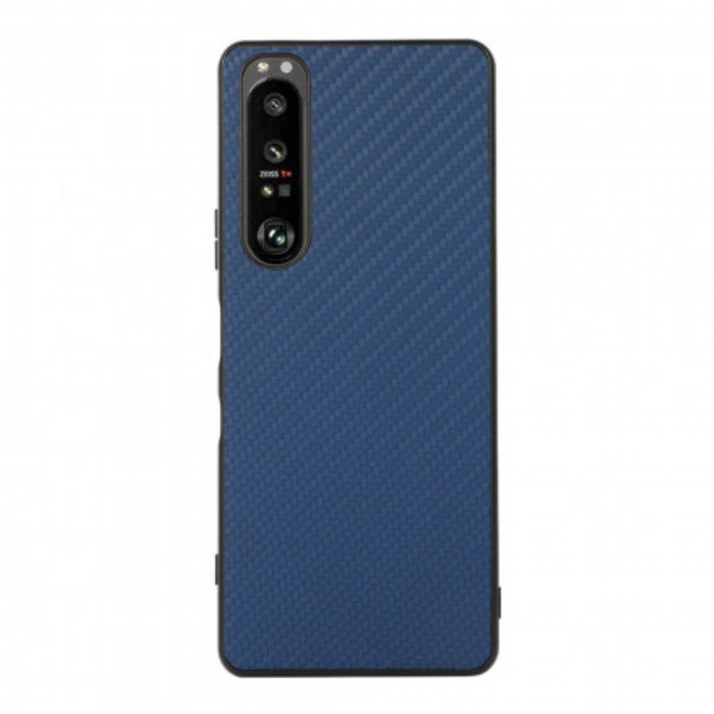 Telefoonhoesje voor Sony Xperia 1 III Koolstofvezeltextuur Leereffect