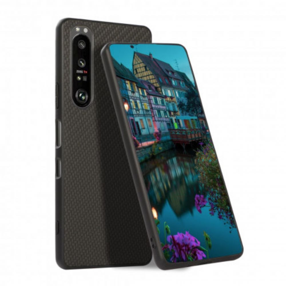 Telefoonhoesje voor Sony Xperia 1 III Koolstofvezeltextuur Leereffect