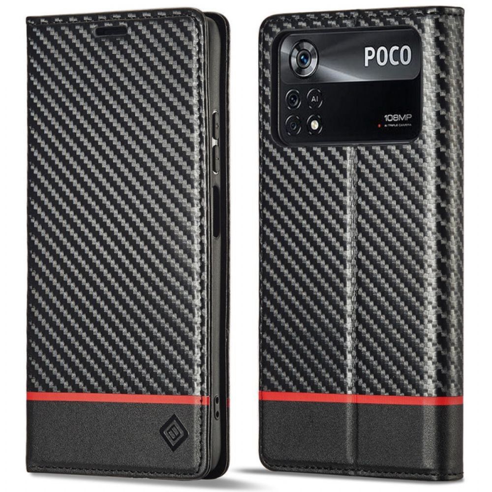 Bescherming Hoesje voor Poco X4 Pro 5G Folio-hoesje Koolstofvezel Lc.imeeke