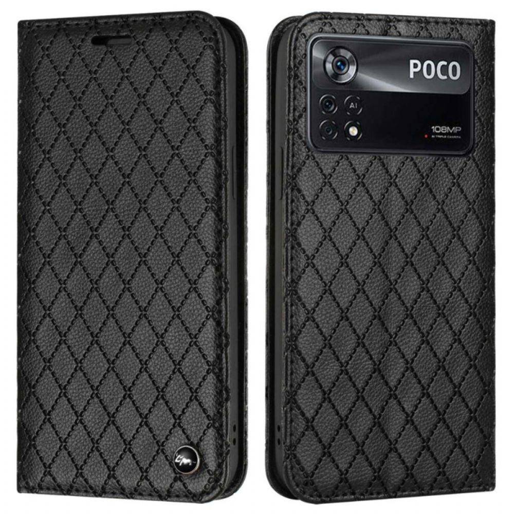 Bescherming Hoesje voor Poco X4 Pro 5G Folio-hoesje Ruit Lychee Kunstleer