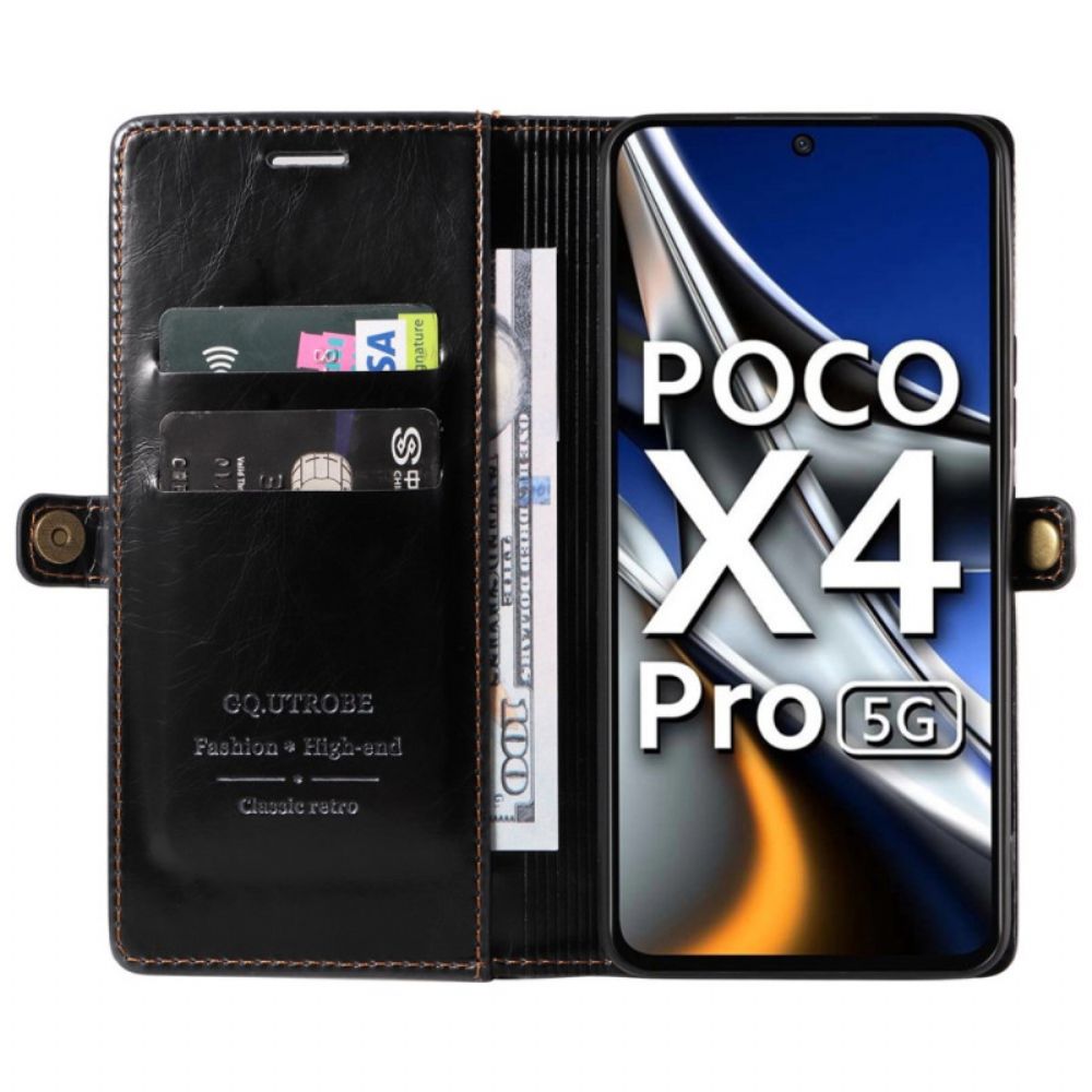 Flip Case voor Poco X4 Pro 5G Gewaxt Leereffect Gq.utrobe