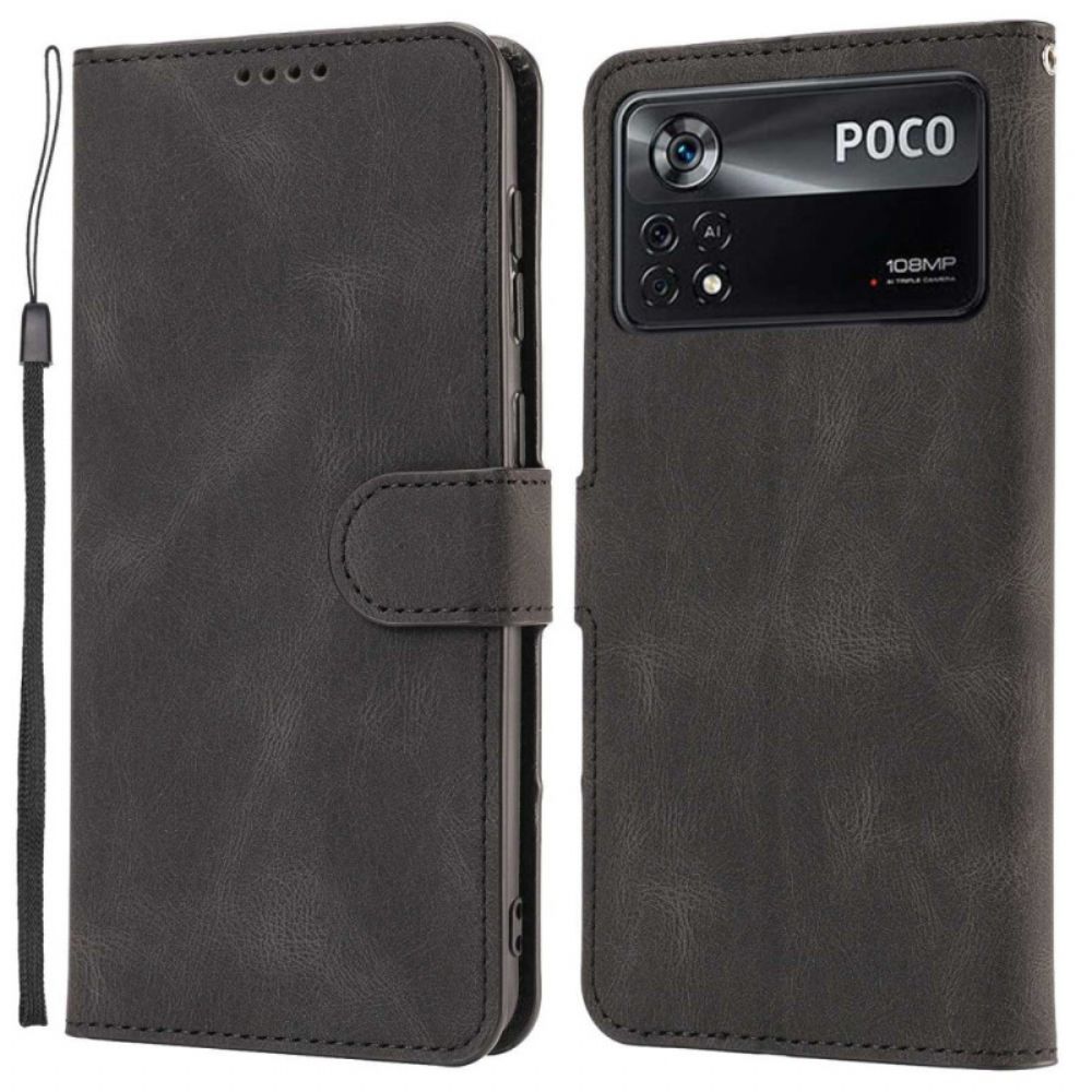 Flip Case voor Poco X4 Pro 5G Lederen Stijl Met Riem