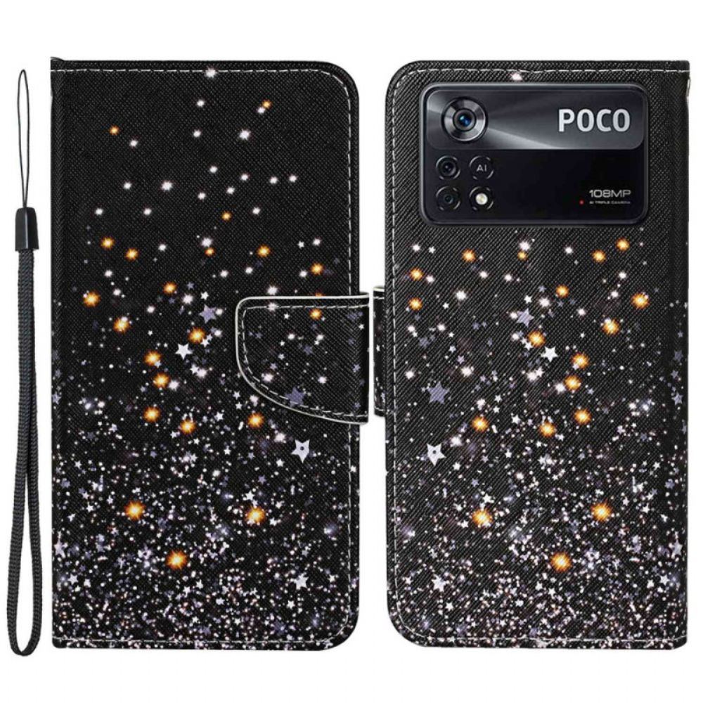 Flip Case voor Poco X4 Pro 5G Met Ketting Bandje Met Lovertjeseffect