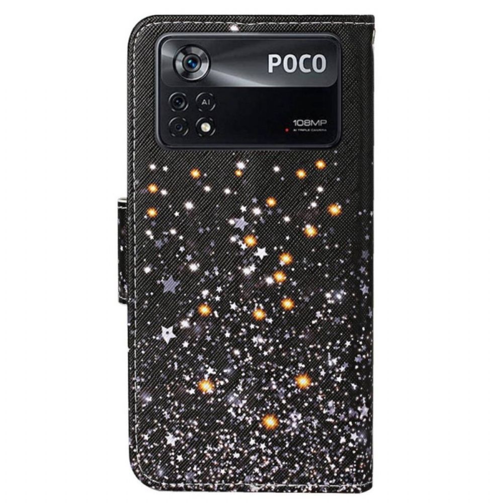 Flip Case voor Poco X4 Pro 5G Met Ketting Bandje Met Lovertjeseffect