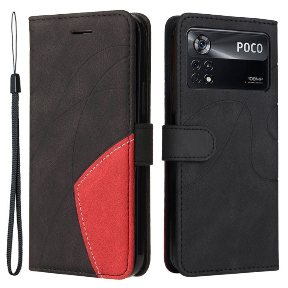 Flip Case voor Poco X4 Pro 5G Met Ketting Tweekleurige Riem