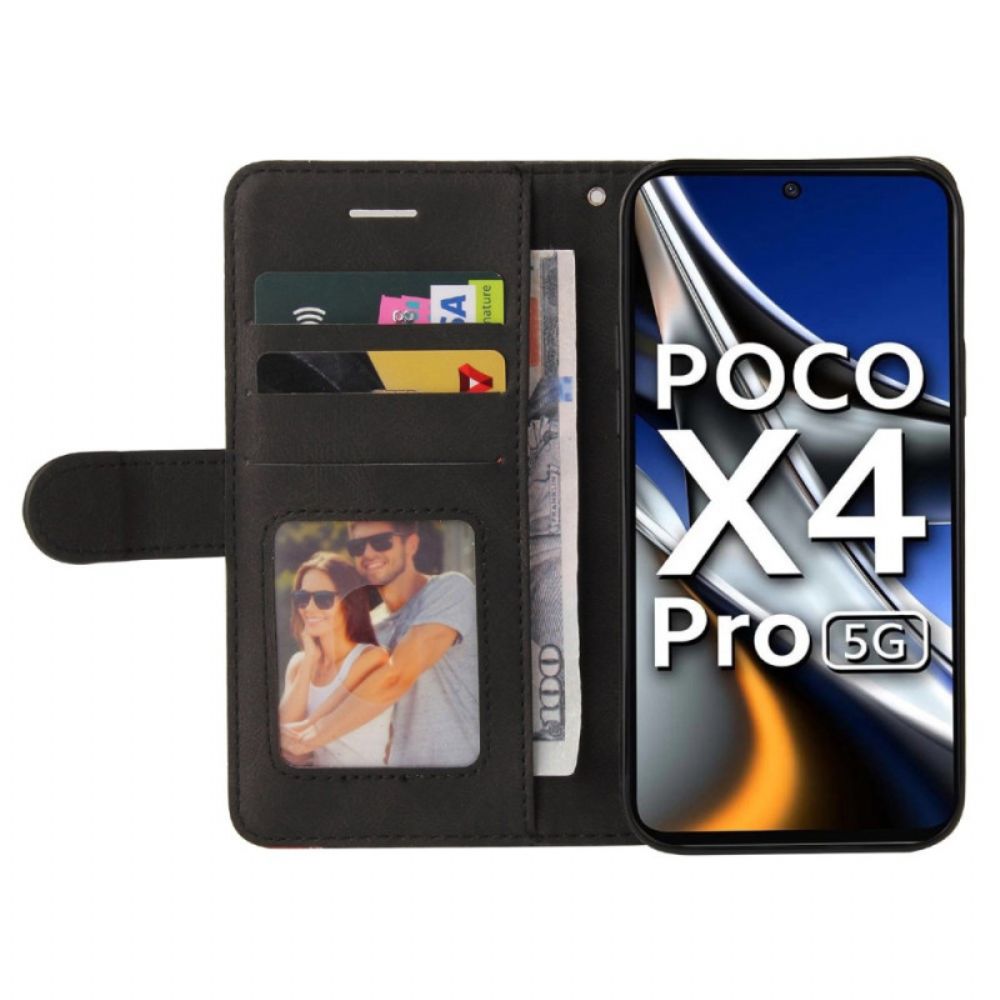 Flip Case voor Poco X4 Pro 5G Met Ketting Tweekleurige Riem