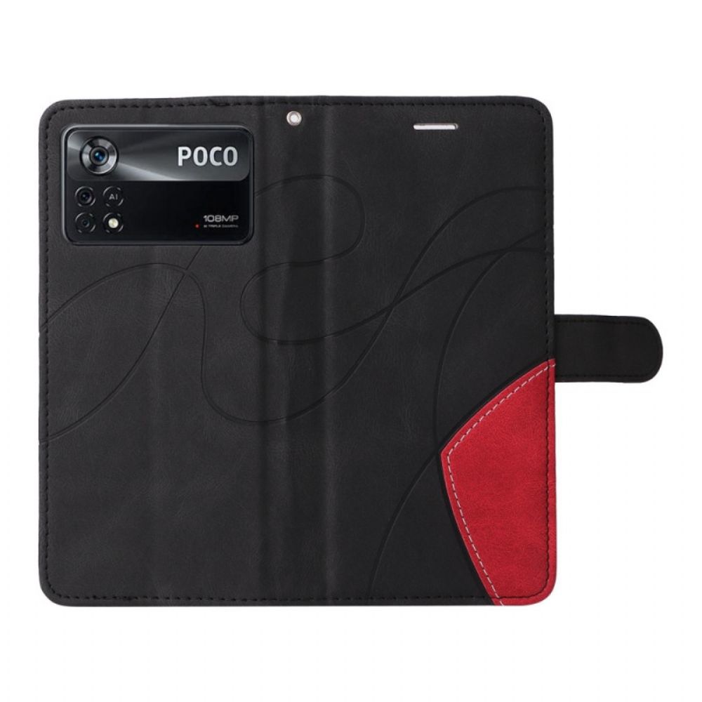 Flip Case voor Poco X4 Pro 5G Met Ketting Tweekleurige Riem