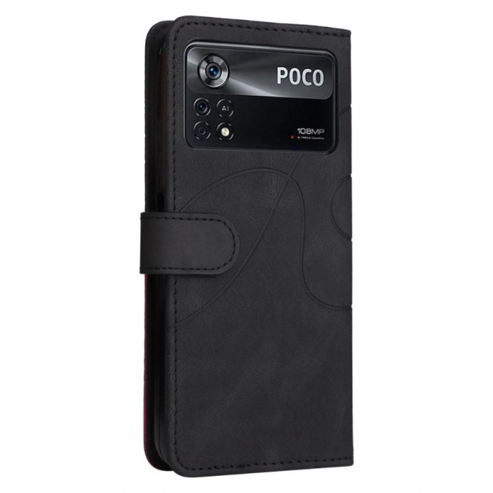 Flip Case voor Poco X4 Pro 5G Met Ketting Tweekleurige Riem