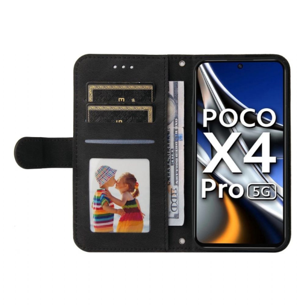 Folio-hoesje voor Poco X4 Pro 5G Kunstleer Klinknagel En Riem